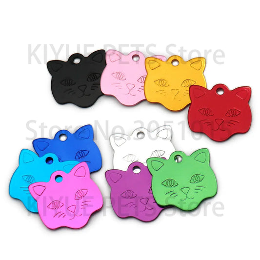 100Pcs Cat Face Name Plate ID Tag Aluminum - ProPawPet.com