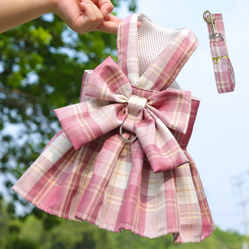 Rabbit JK Dresses and Leash Sets Mesh Plaid - ProPawPet.com