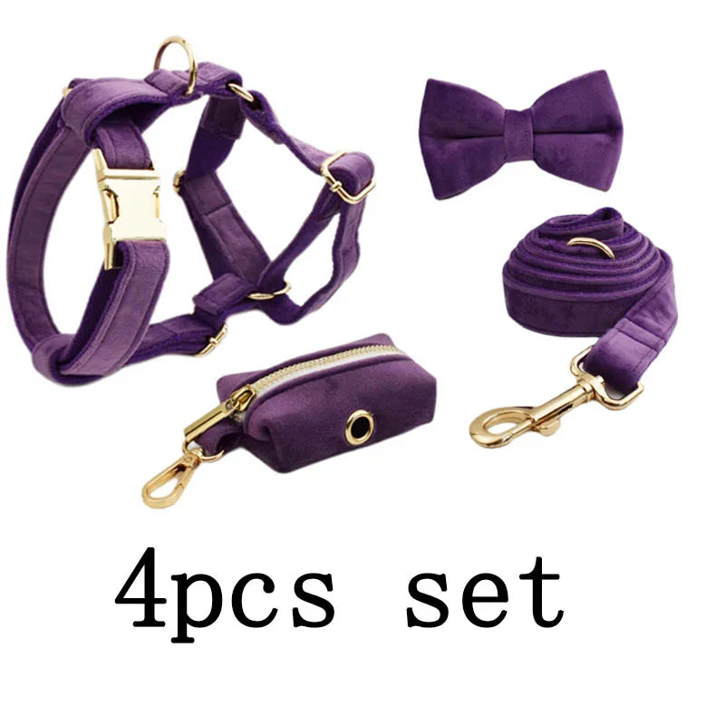 Purple Velvet Dog Collar And Leash Set For - ProPawPet.com