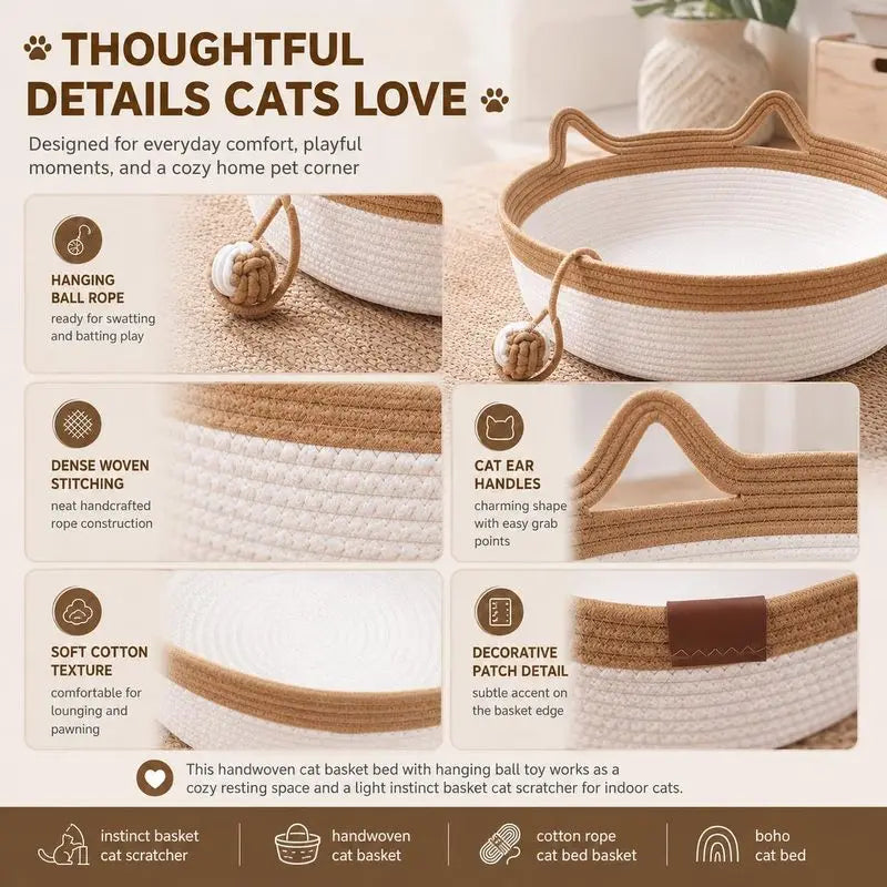 35/40/46cm Handwoven Cotton Rope Cat Basket - ProPawPet.com