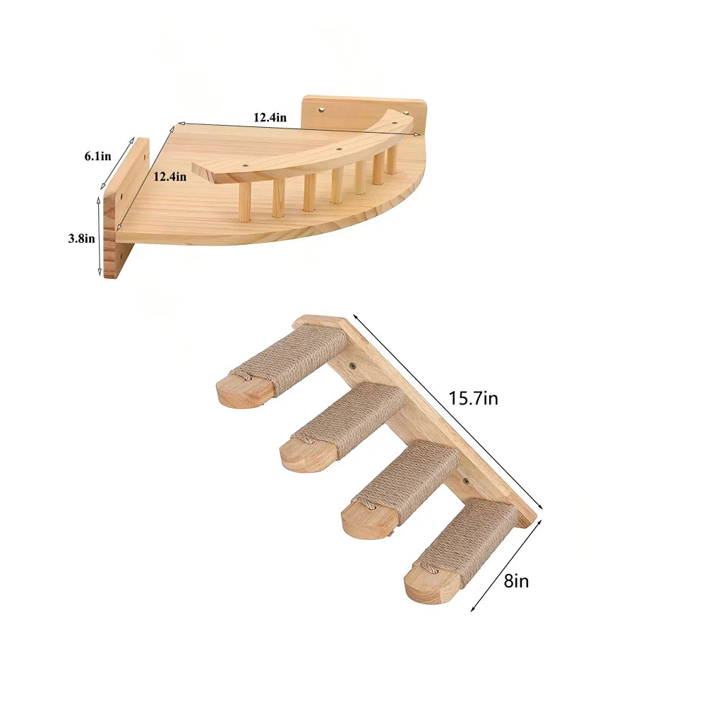 Wall-mounted wooden cat hammock and steps – view 6