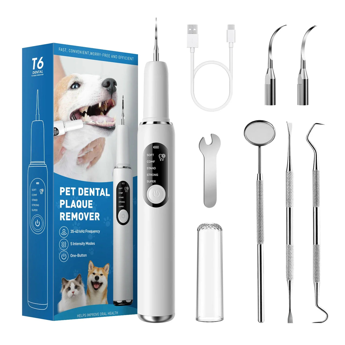 Dog & Cat Ultrasonic Dental Scaler 5 Cleaning Modes Calculus – 2 Colors