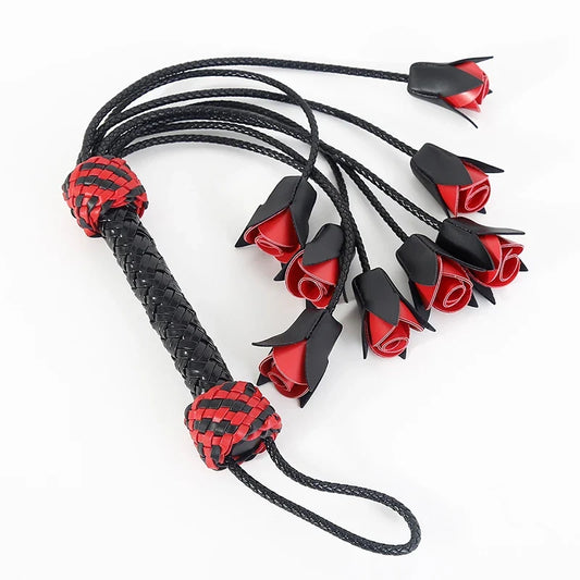 64.5cm Leather Handle Rose Top Horse Whip - ProPawPet.com