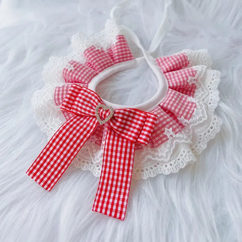 Plaid Dog Bow Bibs Collar Lace Scarf - ProPawPet.com