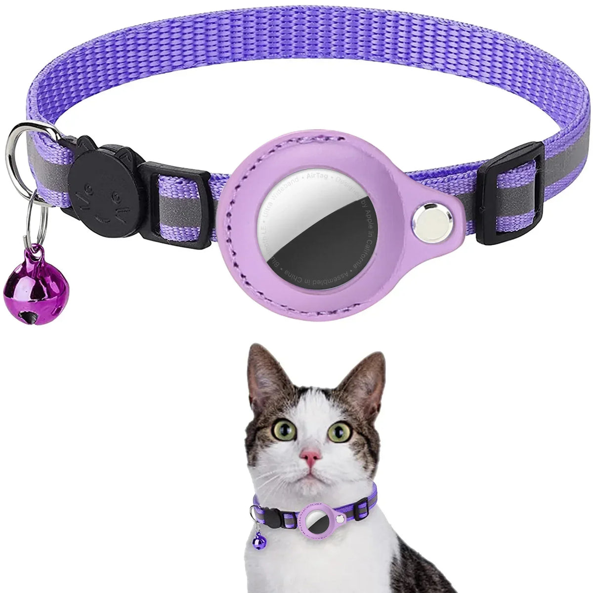 Adjustable Reflective Cat Collar with Detachable Airtag Holder – 6 Colors