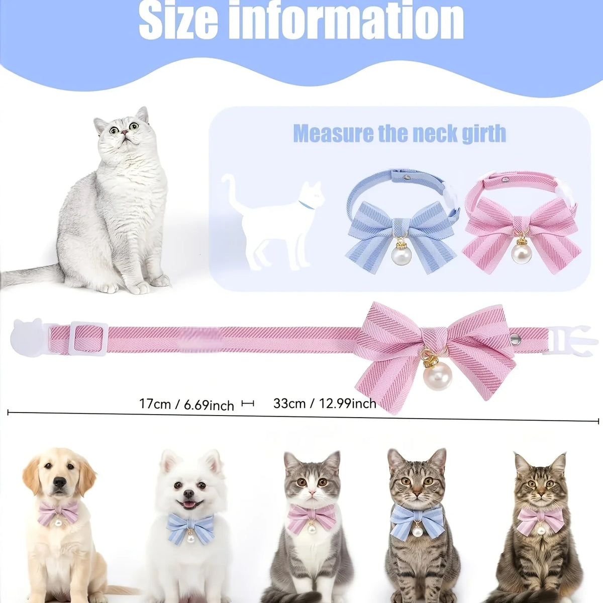 1Pc Breakaway Cat Bowtie Collar, Pearl Decor - ProPawPet.com