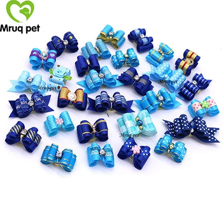 Dog Cute Hair Bows with Rhinestone Flowers Ribbon – Dog Supplies