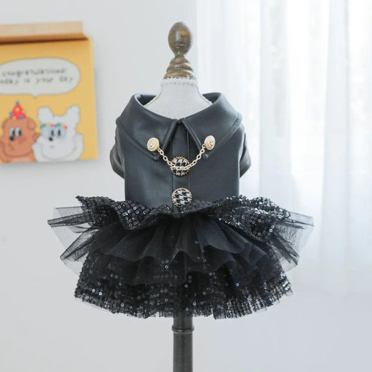 Punk Sequins Pet Dog Girl Dresses Black - ProPawPet.com