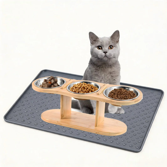 Cat 3 Bowls in 1 Raised Feeder with Silicone - ProPawPet.com