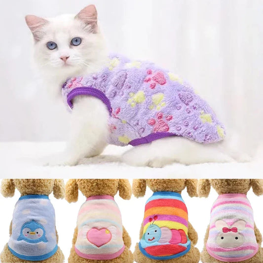 Cartoon Fleece Cat Apparel Winter Warm Dog Vest