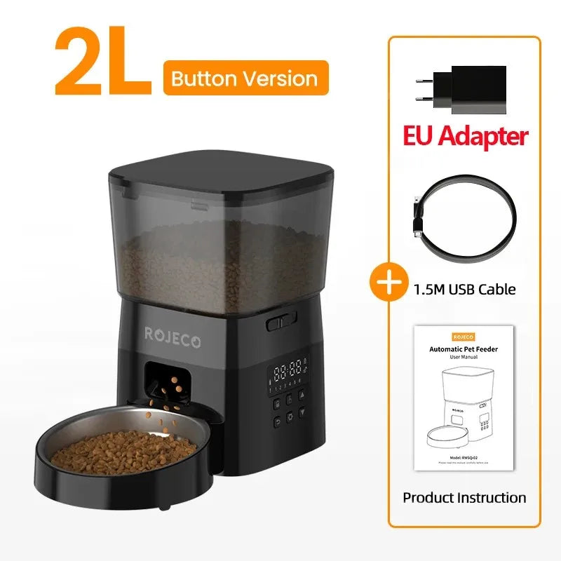 Rojeco Automatic Pet Feeder Button Version Auto Cat Food – Cat Bowls & Feeders