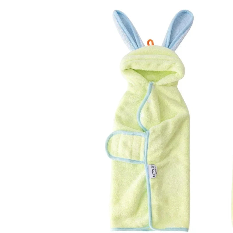 Adjustable Pet Hooded Towel Bathrobe – Absorbent Cute Soft Warm – Dog Supplies