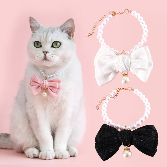 Pet Pearl Diamond Bow Necklace Princess - ProPawPet.com