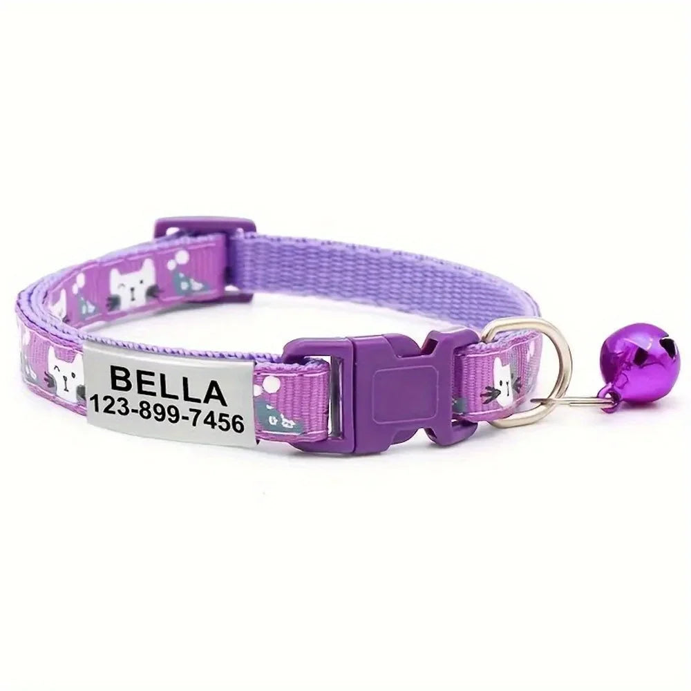 Personalized Cat Collar with Bell Buckle Customized Nametag – 6 Colors