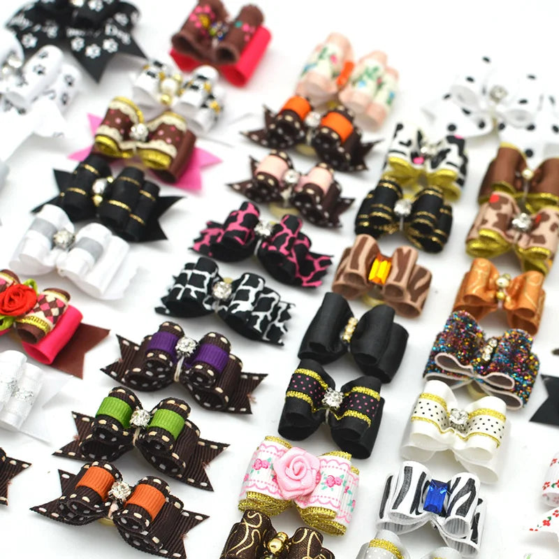 10Pcs Handmade Pet Dog Bow Diamond Pearl Pet - ProPawPet.com