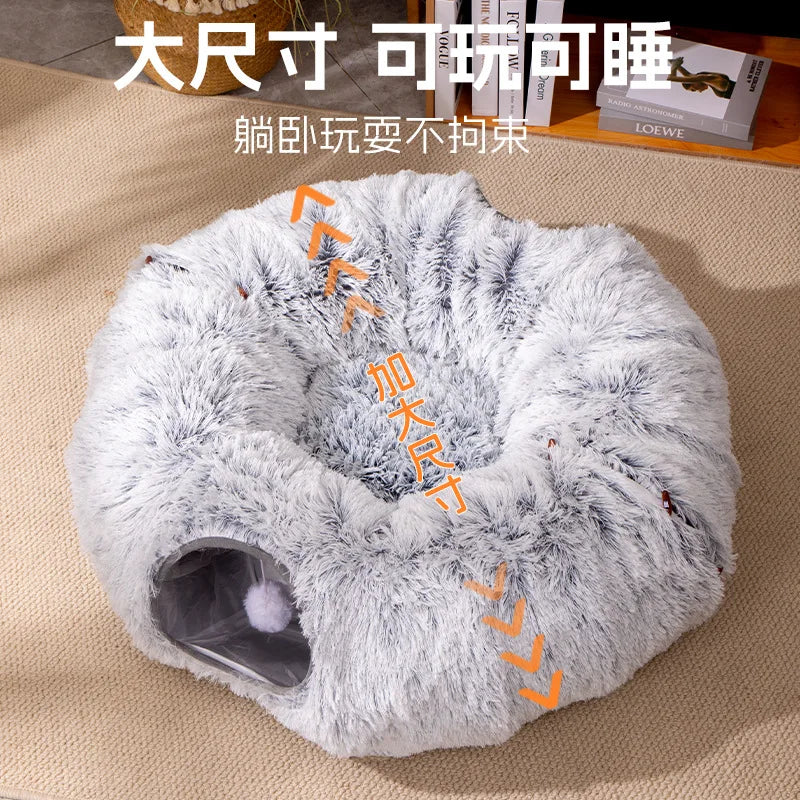 Foldable Fluffy Cat Bed Tunnel Toy for - ProPawPet.com