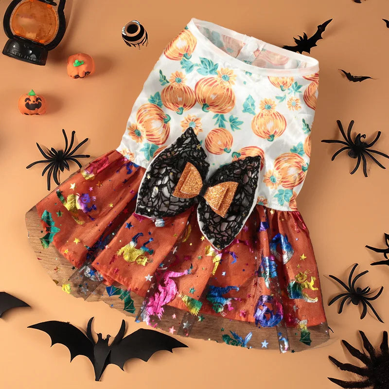 Cute Pet Halloween Ghost Pumpkin Skirt Dress - ProPawPet.com