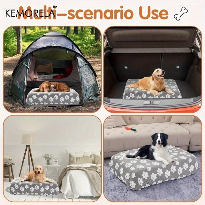 Washable Kemorela Cute Cartoon Footprints Plush Warm Dog Bed – photo 4