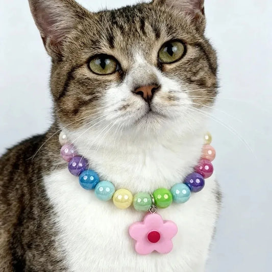 Adjustable Beaded Cat Flower Pendant Elastic - ProPawPet.com
