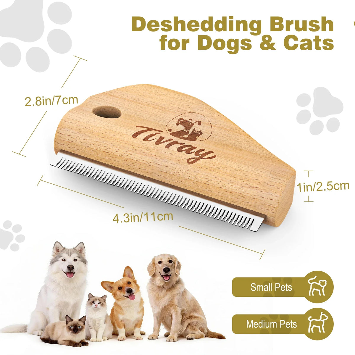 Wood Dog Brush for Shedding Deshedding Pet Hair Removal – Dog Supplies