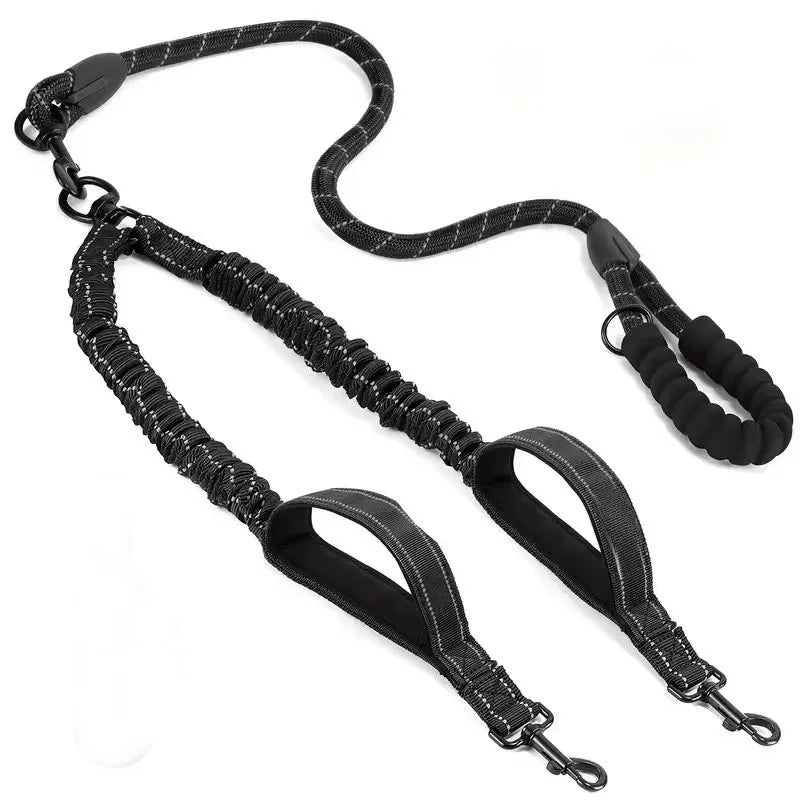 Reflective Double Dog Lead with Two Extra Traffic Handles 360 – Dog Supplies
