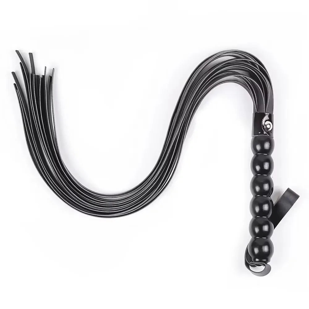 63cm Bullwhip PU Leather Customizable 6 Beads Handle Horse – 2 Colors