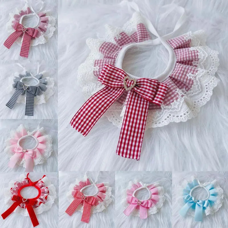 Plaid Dog Bow Bibs Collar Lace Scarf - ProPawPet.com