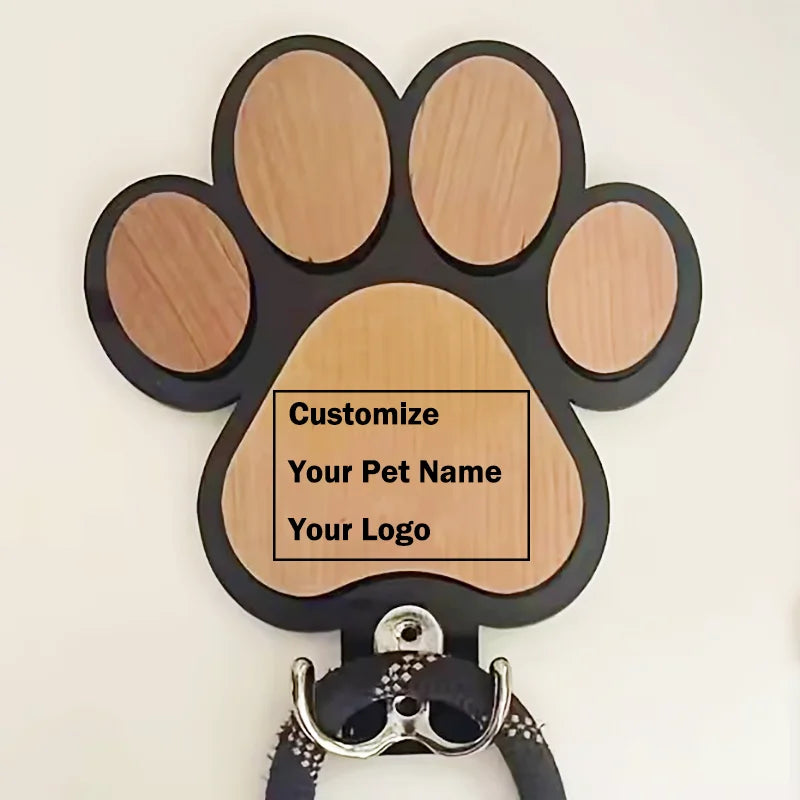 Custom Wooden Dog Leash Hanger Paw Print Wall Hook – Dog Supplies