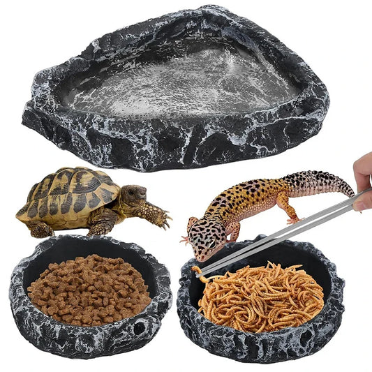 Safe and Durable Imitation Stone Dish for Feeding Reptile Pets