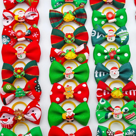 30Pcs Christmas Dog Hair Bows with Rubber - ProPawPet.com