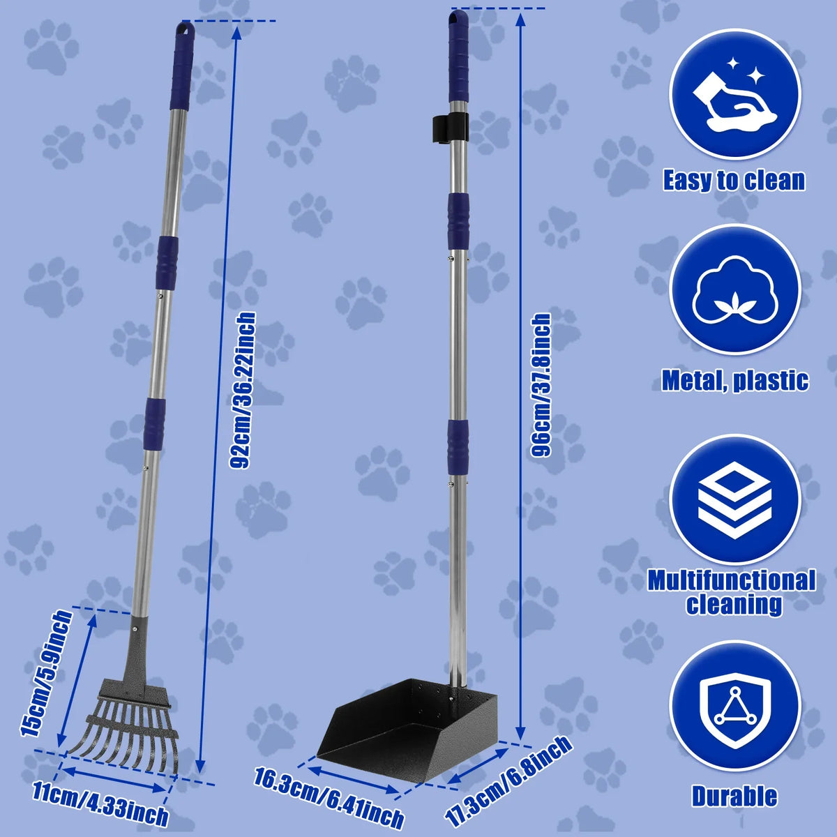 2 Pet Pooper Scooper Set with Long Handle Multifunctional – Dog Supplies