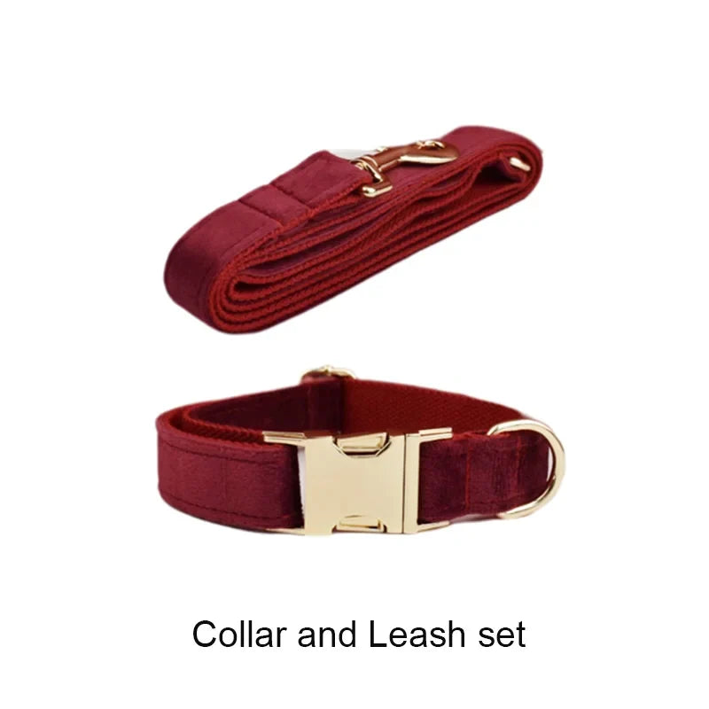 Red Wine Velvet Dog Collar And Leash Set For - ProPawPet.com