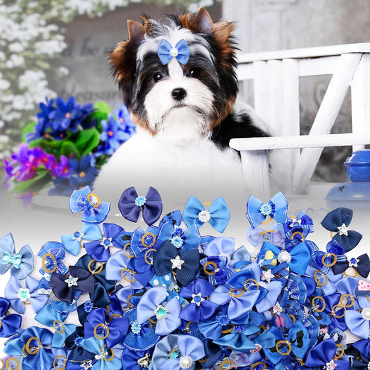 10/20PCS Blue Style Puppy Bows With Rubber - ProPawPet.com