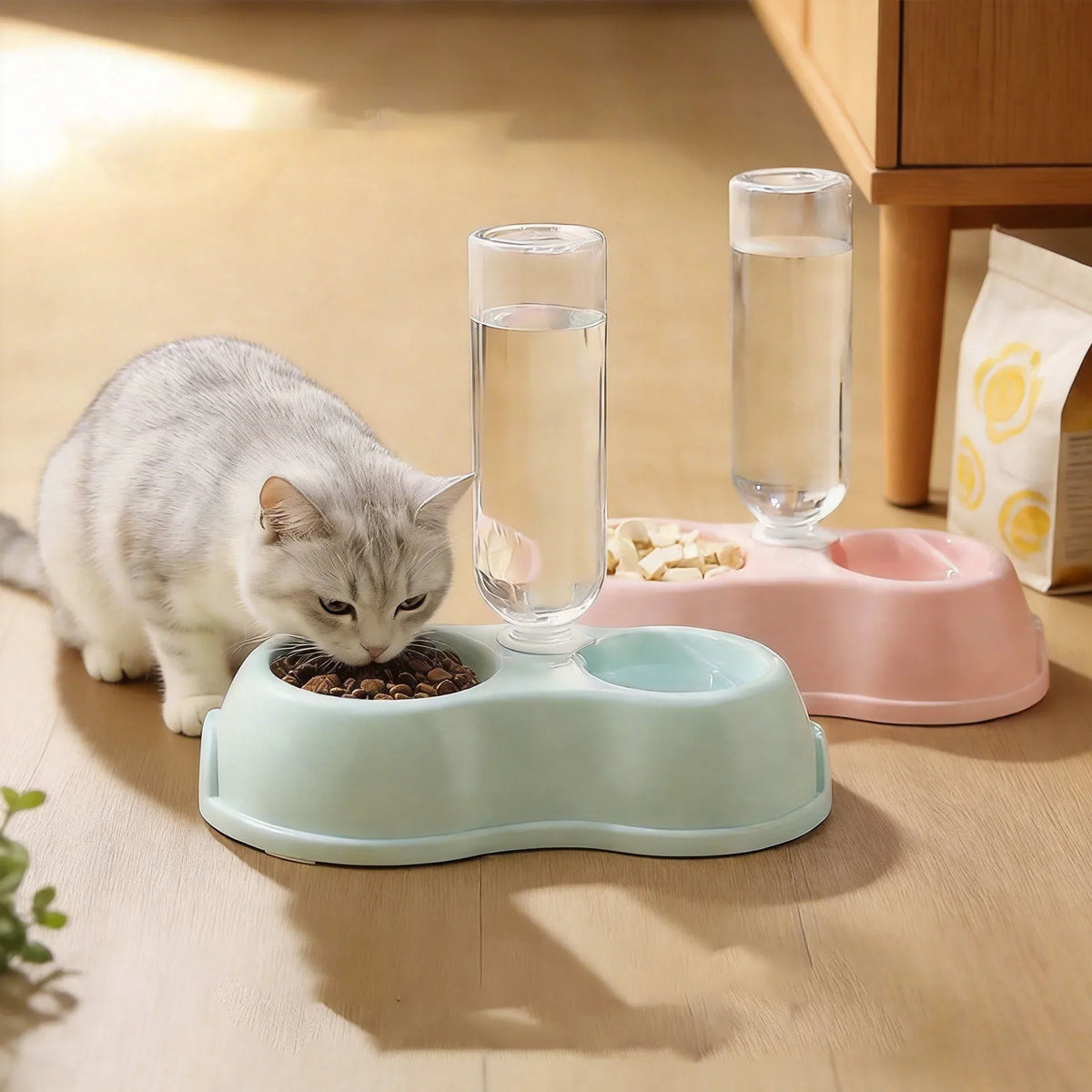 Pet Double Bowl Plastic Cat Dog Food Bowl - ProPawPet.com
