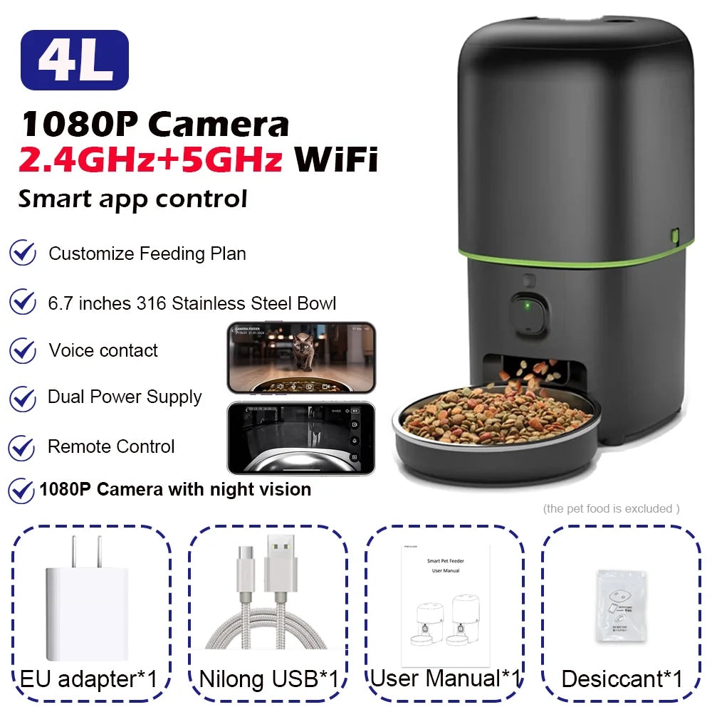 Automatic Cat Feeder Camera Pet Smart Food Kibble Dispenser – 2 Colors