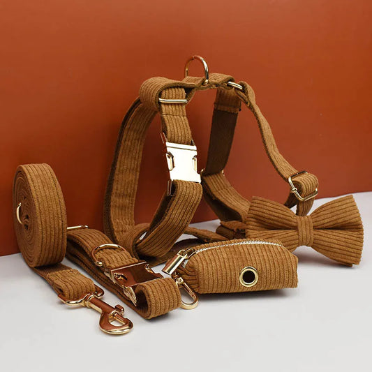 Caramel Corduroy Dog Collar And Leash Set - ProPawPet.com