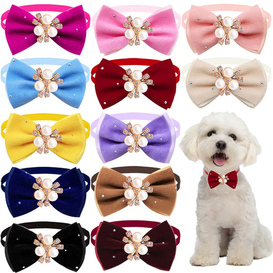 20/40PCS Winter Dog Bowties With Diamonds - ProPawPet.com