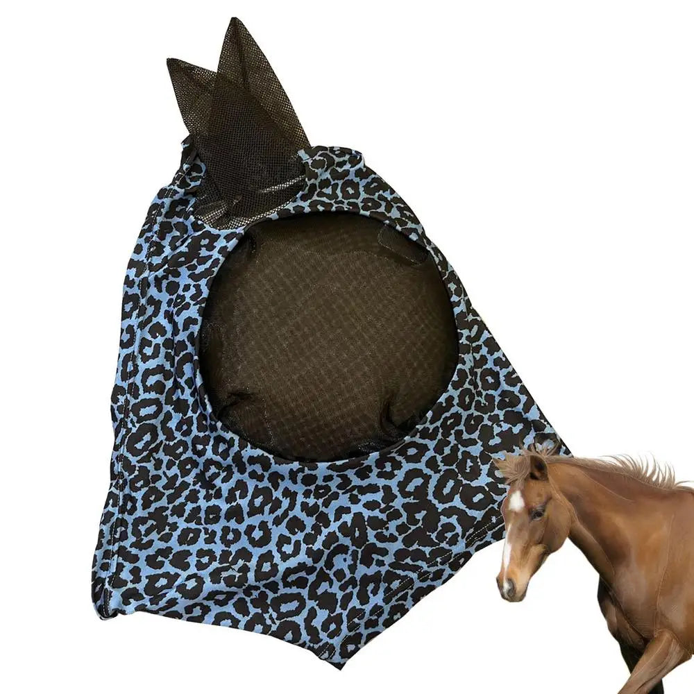 Breathable Horse Fly Face Cover Leopard Print Pattern Equestrian Supplies