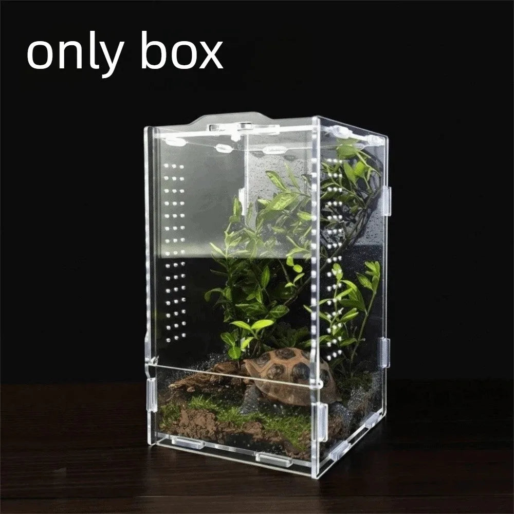 Acrylic Transparent Reptile Feeding Box Ventilated Anti Escape Jumping