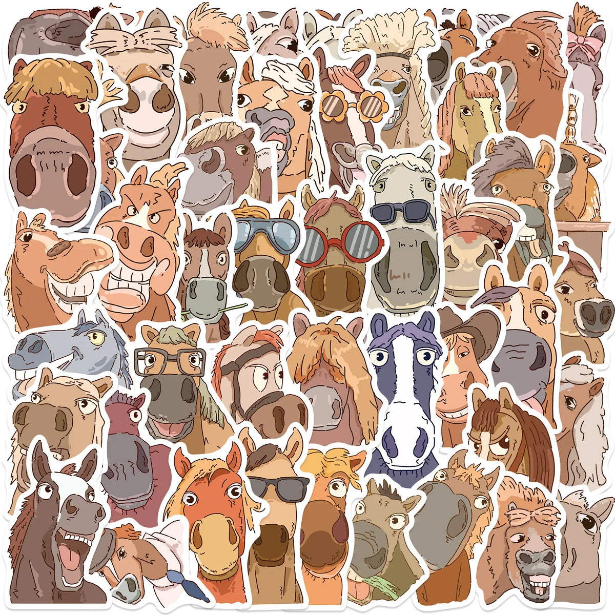 50PCS Cartoon Horse Fun Expressions Graffiti - ProPawPet.com
