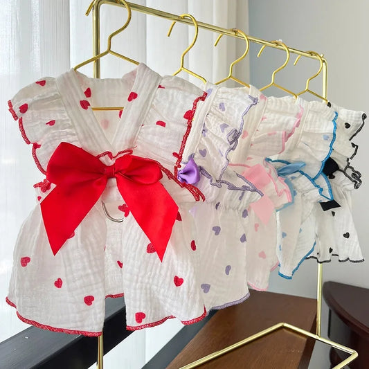 Dog Cooling Dress Summer Thin Bow Heart - ProPawPet.com