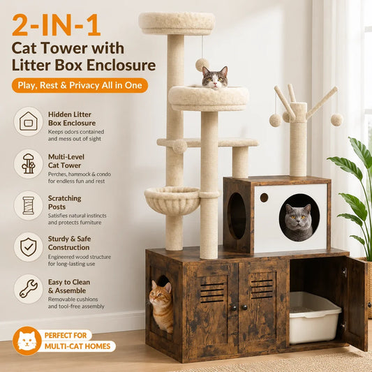 Cat Tower with Litter Box Enclosure, 2-in-1 - ProPawPet.com