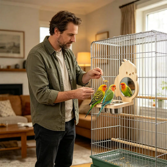 Parakeet Toys With Mirror Wooden Fun Stand - ProPawPet.com