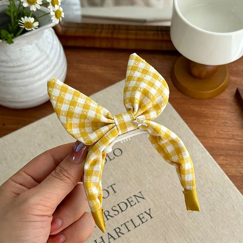 Gingham Plaid Bow Pet Hair Clip with Star Charm Cute Vintage – Dog Supplies
