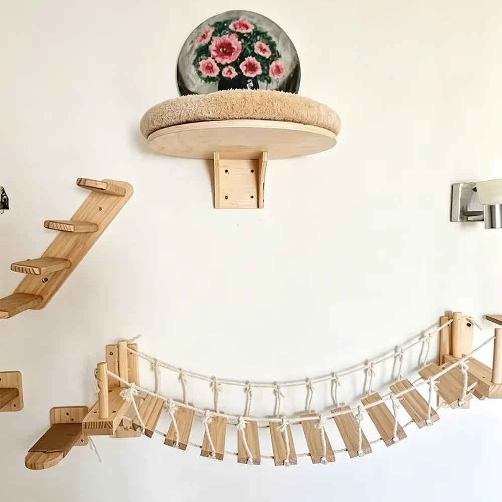 Wood 39.4in Wall-mounted Cat Roped Bridge for Indoor Steps – photo 3