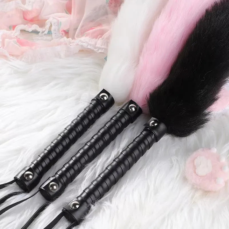 56CM PU Leather Handle Foxtail Horse Whip - ProPawPet.com