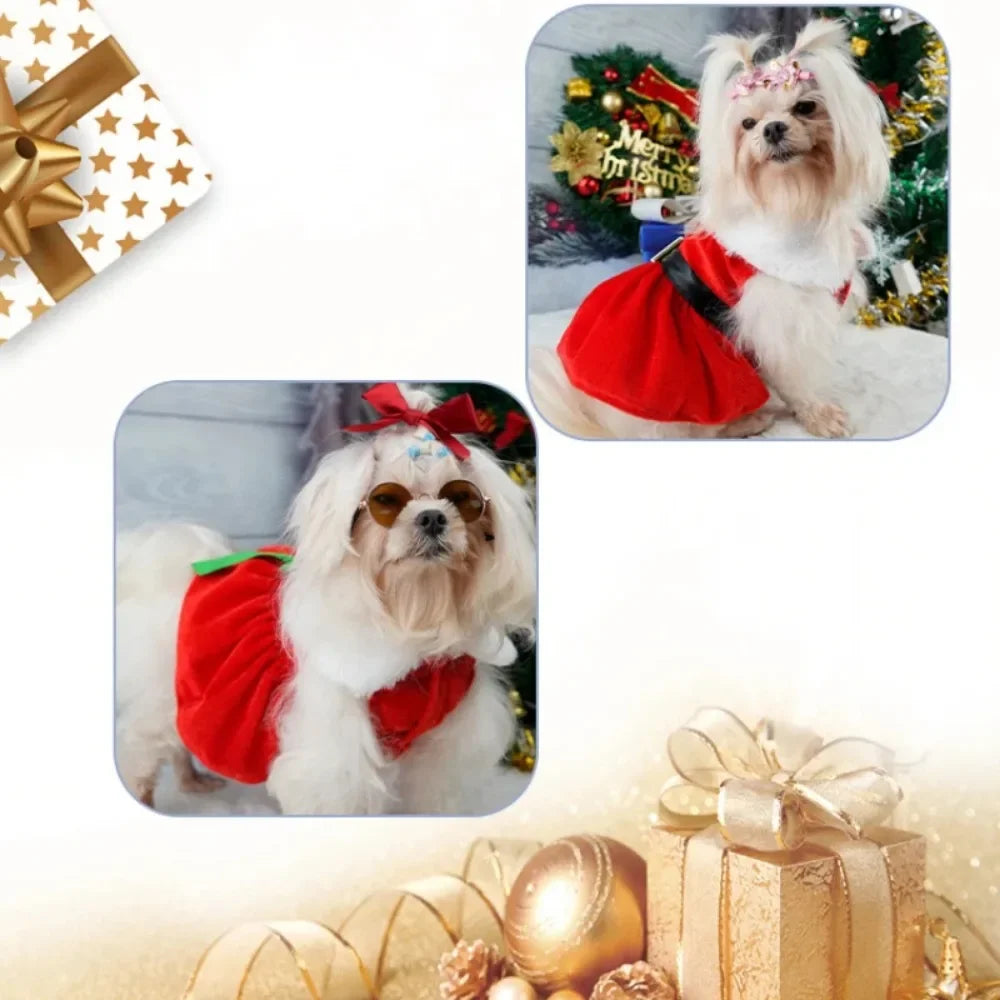 Pet Christmas Clothing Dog Cat Red Dress - ProPawPet.com