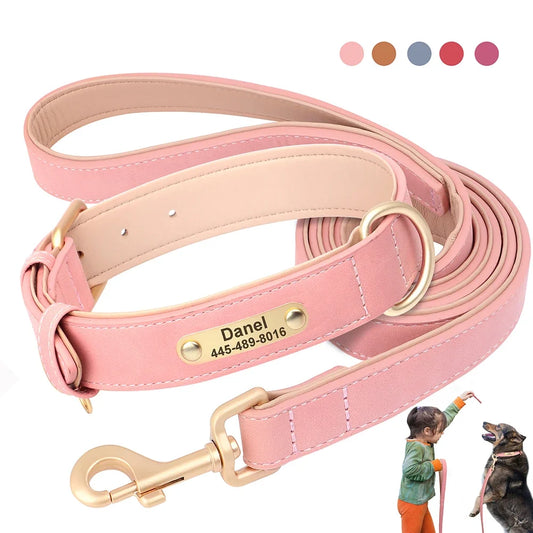Personalized Dog Collar Leash PU Leather Dog - ProPawPet.com