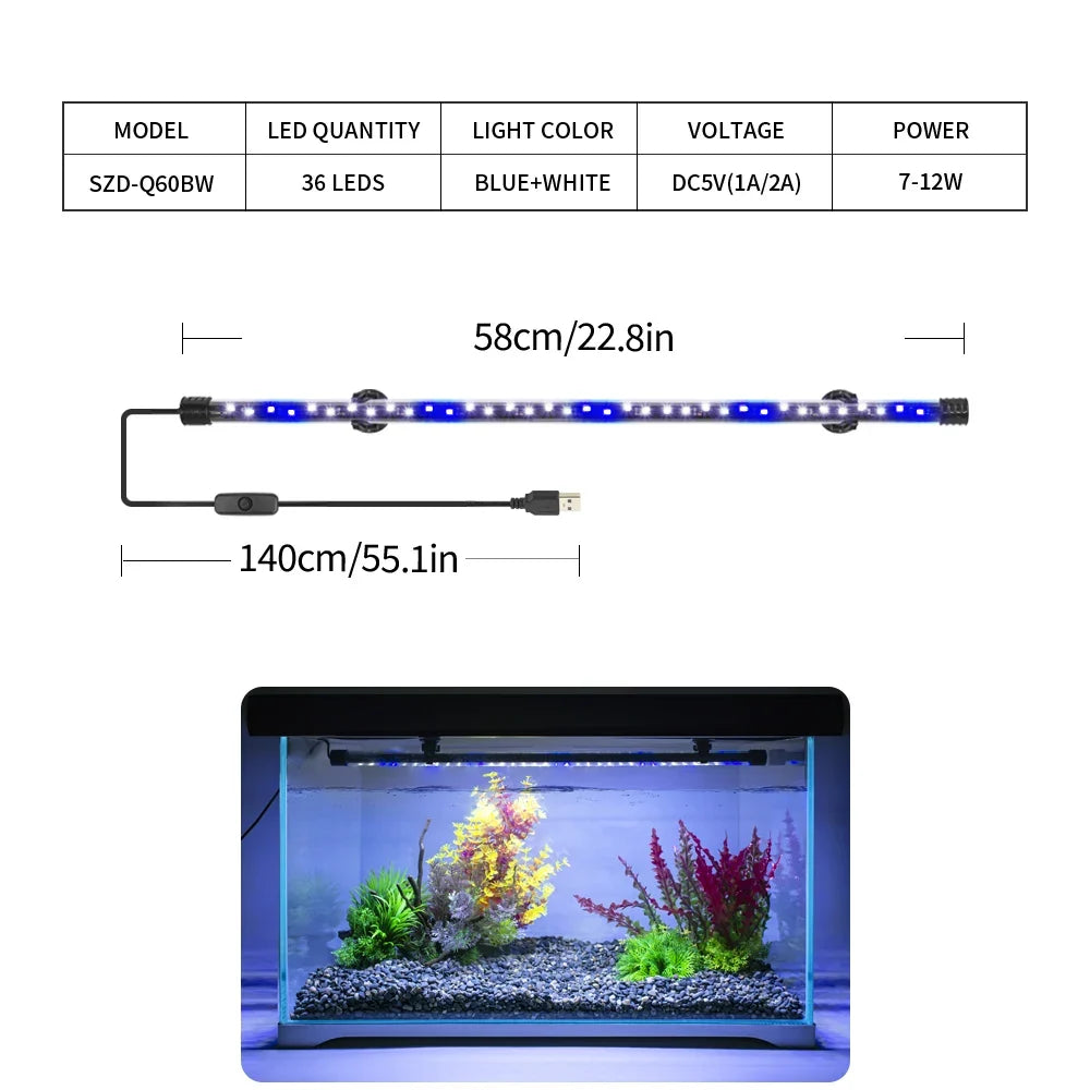 Waterproof USB Aquarium Light LED Plant Grow Lamp