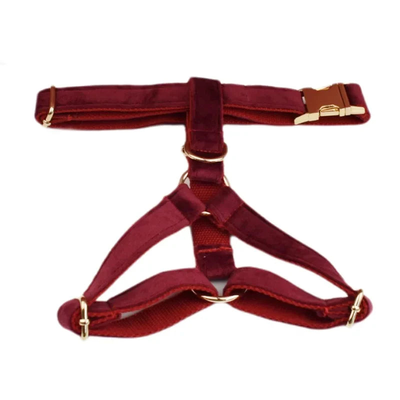 Red Wine Velvet Dog Collar And Leash Set For - ProPawPet.com